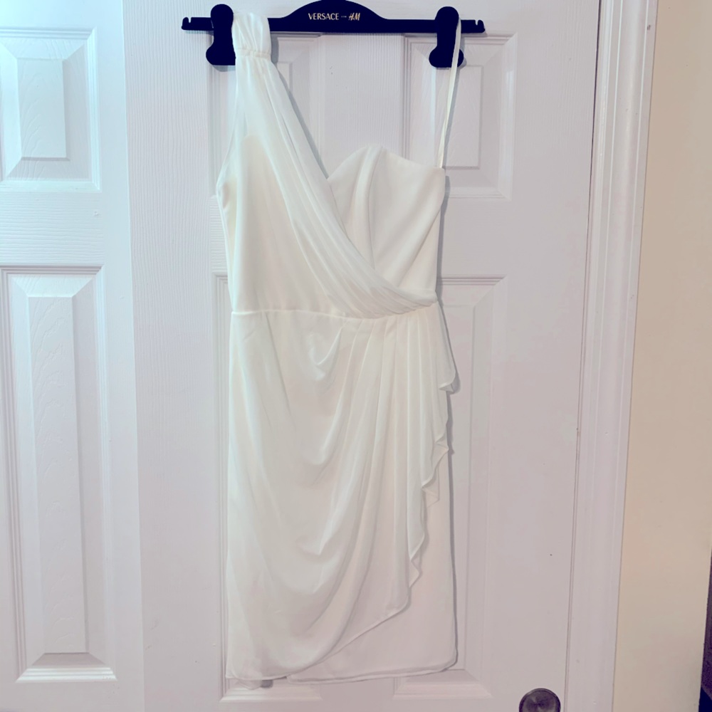 Cache white wedding one shoulder dress